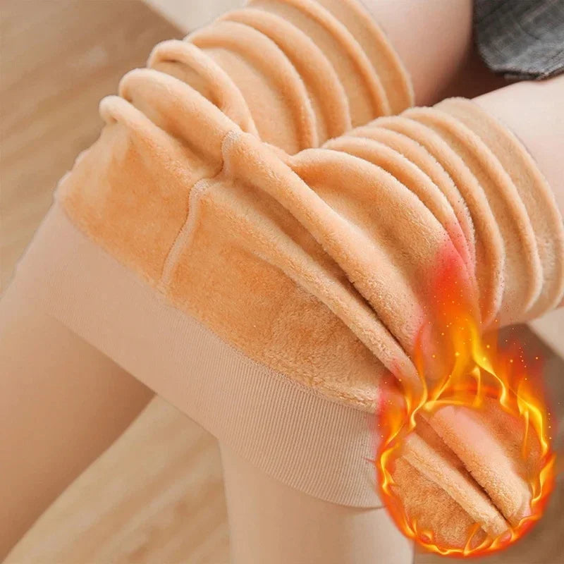 Colorful Fleece Lined Tights Women Thermal Pantyhose for Female Winter Panty Polar Skin Black Effect Stockings Thermal Leggings