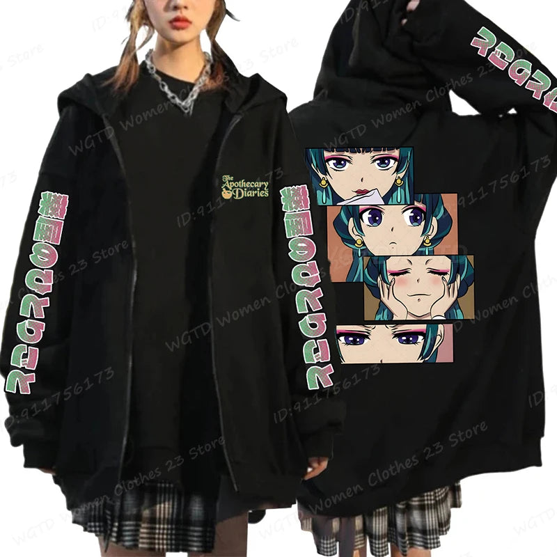Funny The Apothecary Diaries Print Hoodies Men Women Casual Harajuku Zipper Hooded Pullovers Coat Anime Streetwear Sweatshirt