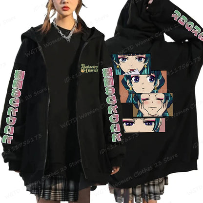 Funny The Apothecary Diaries Print Hoodies Men Women Casual Harajuku Zipper Hooded Pullovers Coat Anime Streetwear Sweatshirt