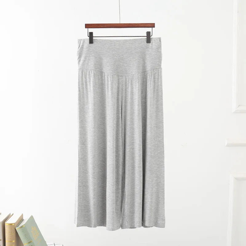 Spring Summer Modal Wide leg pants calf length Loose Casual yoga pant Plus size High Waist three quarter Trousers All match light gray