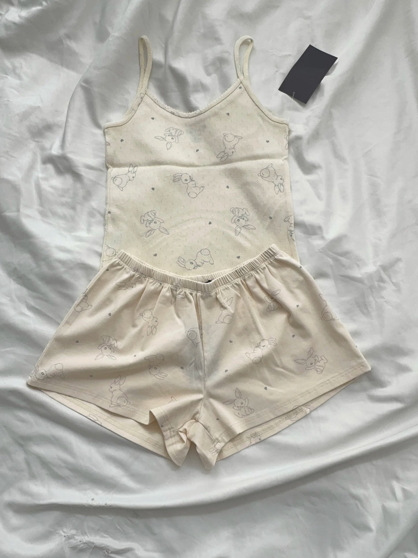 Blue Striped Tank Shorts Pajama Set Women Summer Sleeveless Crop Top+Elastic Waist Straight Short Pant Cotton Home 2 Piece Sets Bunny eyelet top set One Size