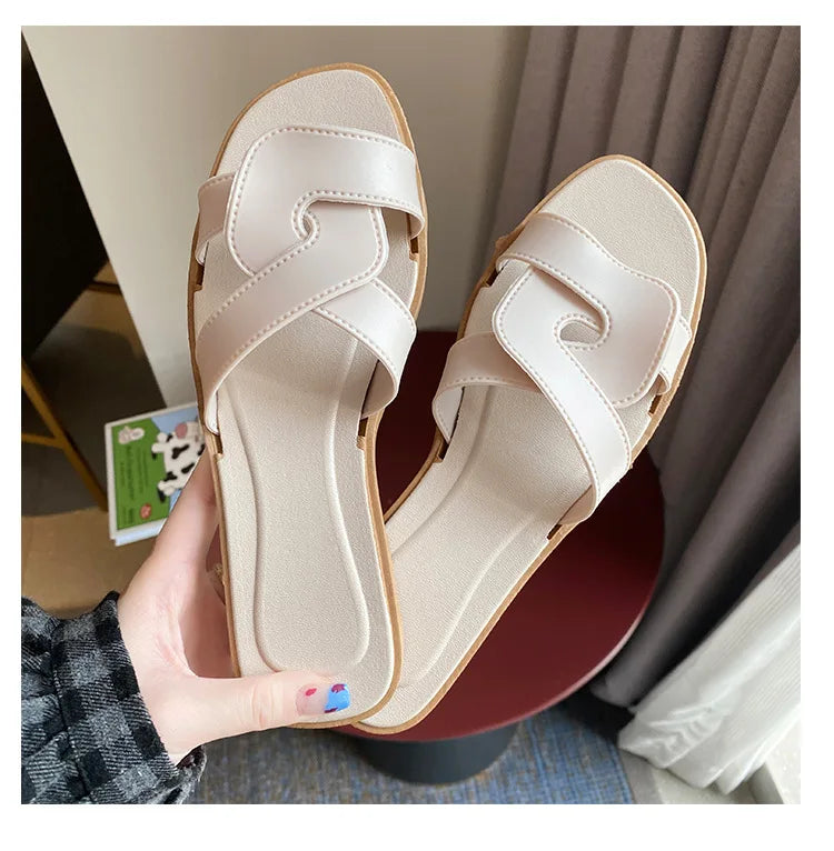 Women's Summer Slides Sandals - Cross Band Design, Ultra Soft Anti-Slip Sole, Lightweight House Slippers for Women, Beach Walkin