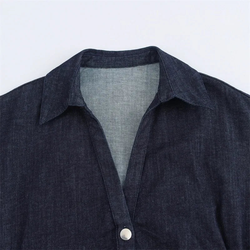 New Long Dresses 2025 Woman Fashion Summer V-neck Single Breasted Slim Fit Denim Skirts Women's Clothing Tops