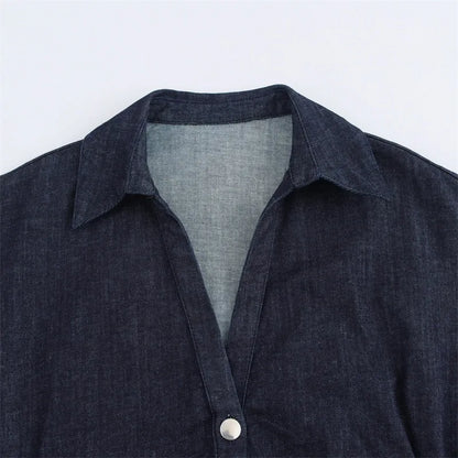 New Long Dresses 2025 Woman Fashion Summer V-neck Single Breasted Slim Fit Denim Skirts Women's Clothing Tops