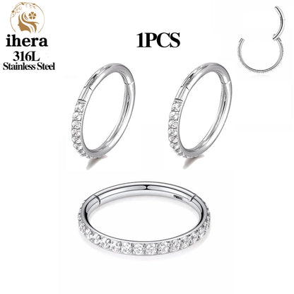 316L Stainless Steel Zircon CZ Hinged Segment Nose Septum Clicker Ring Round Earrings Hoops Ear Tragus Helix Piercing Jewelry 1PCS Silver Color CHINA