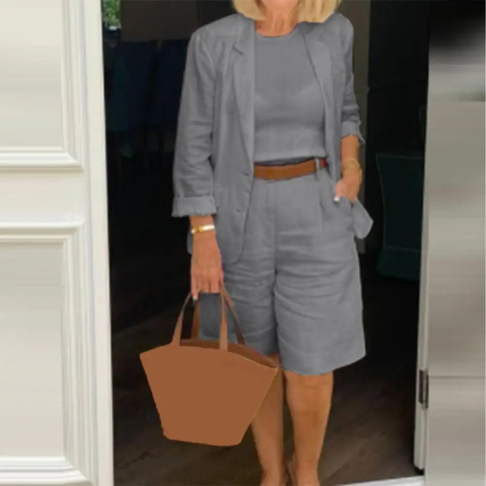 Cotton Linen Temperament Shorts Women s Suit 2 Piece Set Elastic Waist Thin Female Shorts Summer Outfit