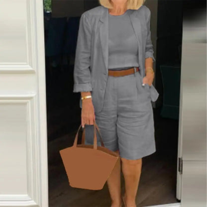 Cotton Linen Temperament Shorts Women s Suit 2 Piece Set Elastic Waist Thin Female Shorts Summer Outfit