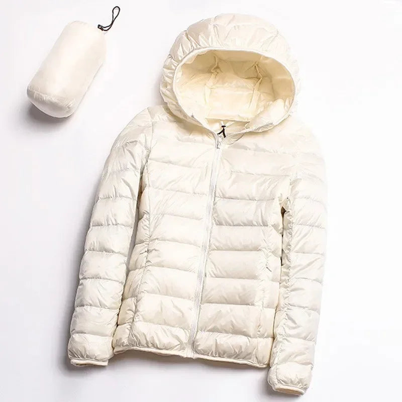 2024 Hooded Jackets Autumn Plus Size 7xl 6xl 5xl Fall Women's Lightweight Water-Resistant Packable Winter Warm Female Down Coats WHITE