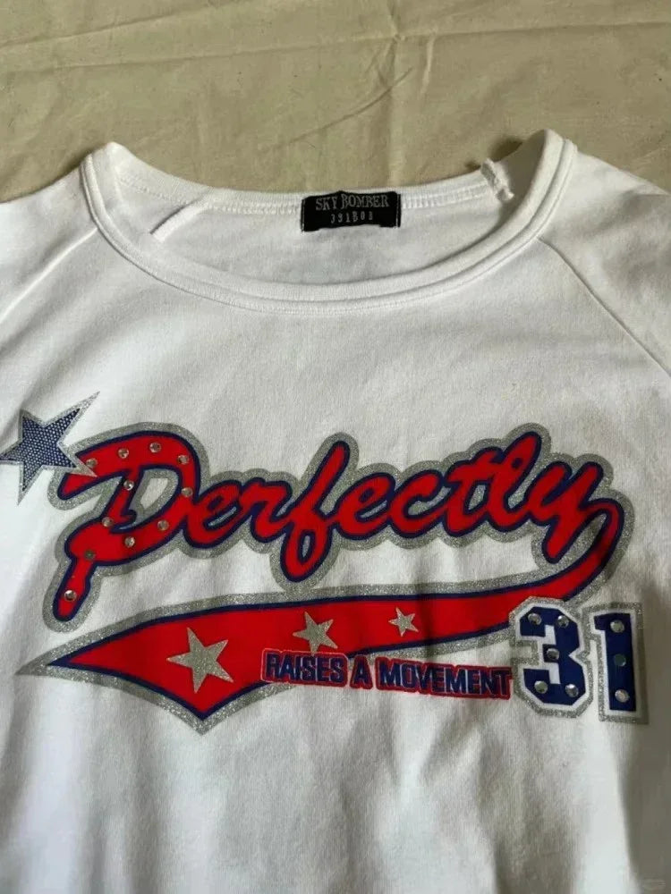 HOUZHOU Vintage Y2k Women T-shirts White Grunge Graphic Long Sleeve T-shirts Harajuku 2000s Aesthetic Streetwear American Retro