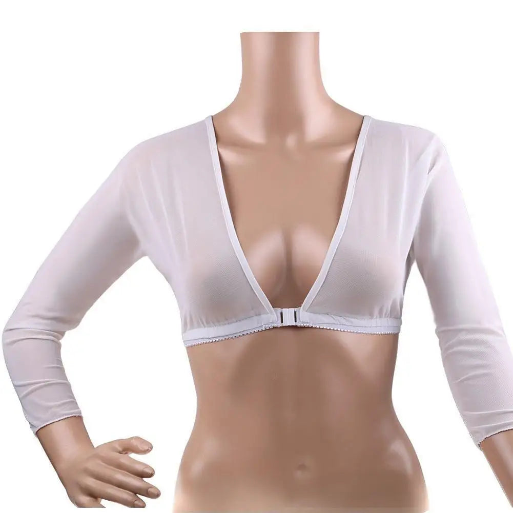 Women Bottom Sleeve Tops Fashion Front Button Long-sleeved T-shirt Mesh Top Crop Top White Sleeves Arm Cover Shoulder Tops Sexys A China