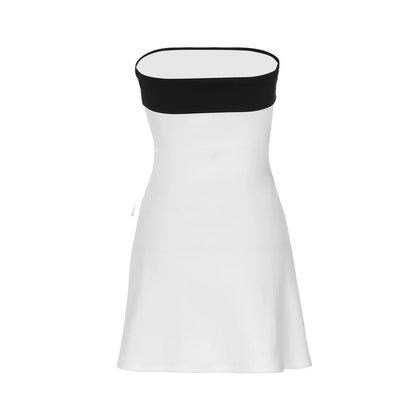 Hugcitar Color Block Strapless Patchwork Sexy Bodycon Mini Dress 2025 Summer Women Elegant Clothes Evening Party Festival