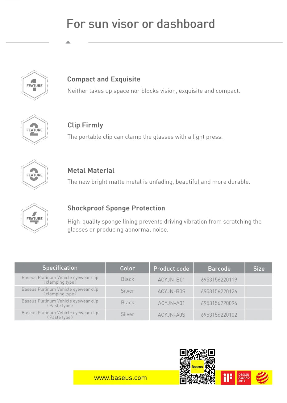 Baseus Car Eyeglass Storage Clip Sun Visor Sunglasses Holder for Auto Card Ticket Stand Interior Accessories Car Eyeglass Holder