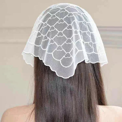 Sweet Love Heart Lace Scarves Korean Style Neck Wrap Bandanas Shawl Headscarf Headband Triangle Hijab Scarf Gift