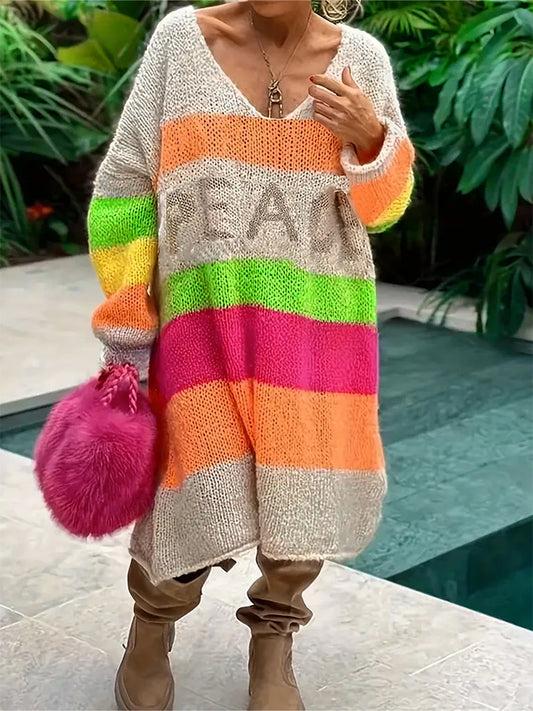 Plus Size Women's Plus Size Colour Block Simple Daily Wear Long Sleeve Sweater Dress Best Choice for Autumn and Winter Floral