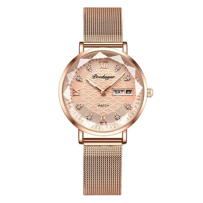 POEDAGAR Original Luxury Women Watch Week Date Waterproof Luminous Stainless Steel Woman Watches Simple Trendy Ladies Wristwatch Rose Gold Gold M