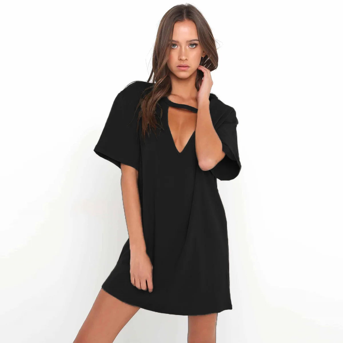 Sexy Elegant Dress Wrap Deep V Neck Cut Out Loose Dress Women Solid Color Short Sleeve Mini Dress Club Party Vestidos Badiee Stylez
