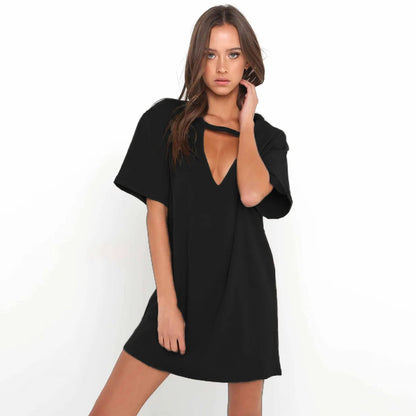Sexy Elegant Dress Wrap Deep V Neck Cut Out Loose Dress Women Solid Color Short Sleeve Mini Dress Club Party Vestidos Badiee Stylez