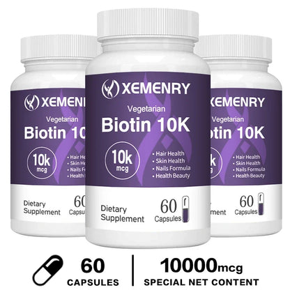 Biotin 10,000mcg - with Coconut Oil Vitamin for Hair Growth, Natural Hair, Skin and Nails - Non-GMO 60 Capsule-3bottles