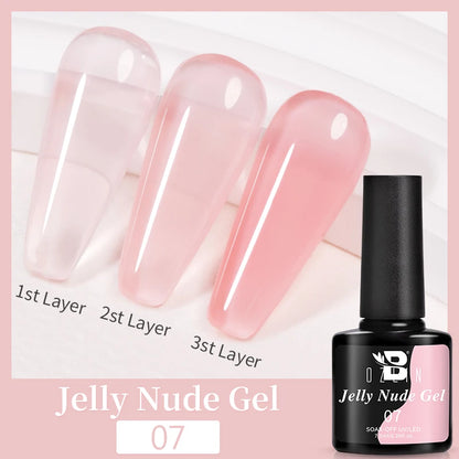 AWStorG15ml 2 IN 1 Crystal Top Coat Transparent Soak Off UV LED Nails Art Manicure Gel Nail Polish Varnishes Primer Function Gel Jelly Nude 07