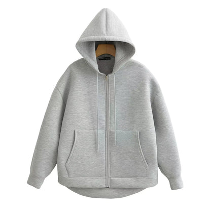 MUJER Zip up Hoodies Women Autumn Hooded Sweatshirt Woman Long Sleeve Oversized Women's Sweatshirts Zip Hoodie Women Jackets GRAY