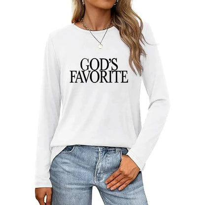 GOD'S FAVORITE Graphic Long Sleeve Tee Shirt Women's Simple Printed Crew Neck T-shirt Slim Fit Tshirt Woman Gothic Y2k Clothes