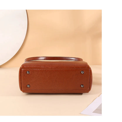 Burminsa Retro Cowhide Genuine Leather Handbags For Women 2025 Luxury Designer Work Tote Shopping Ladies Shoulder Crossbody Bags