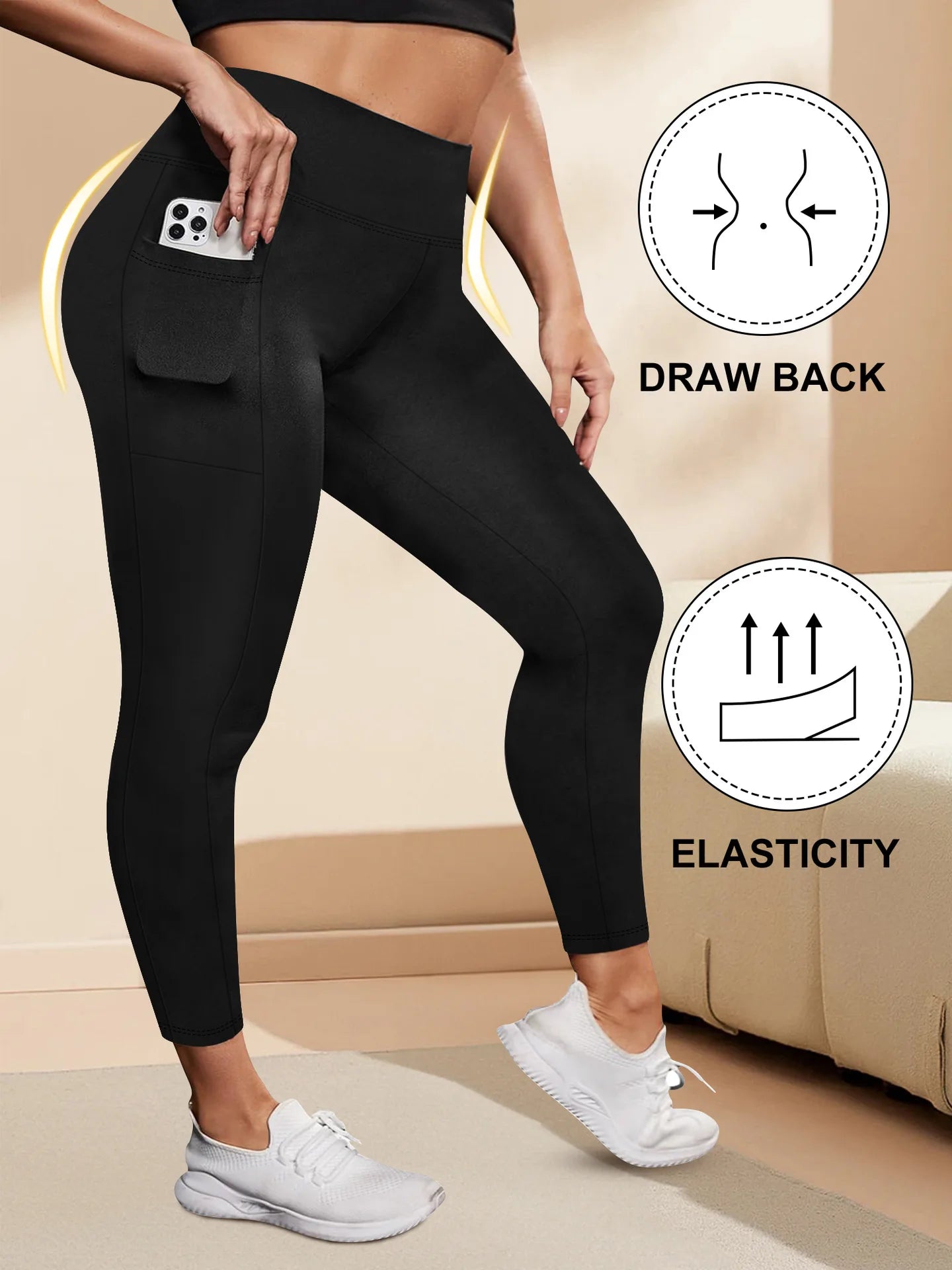 Women's High-Waisted Yoga Pants Plus Size Butt-Lifting Workout Leggings with Pockets Elastic Activewear for Gym & Running