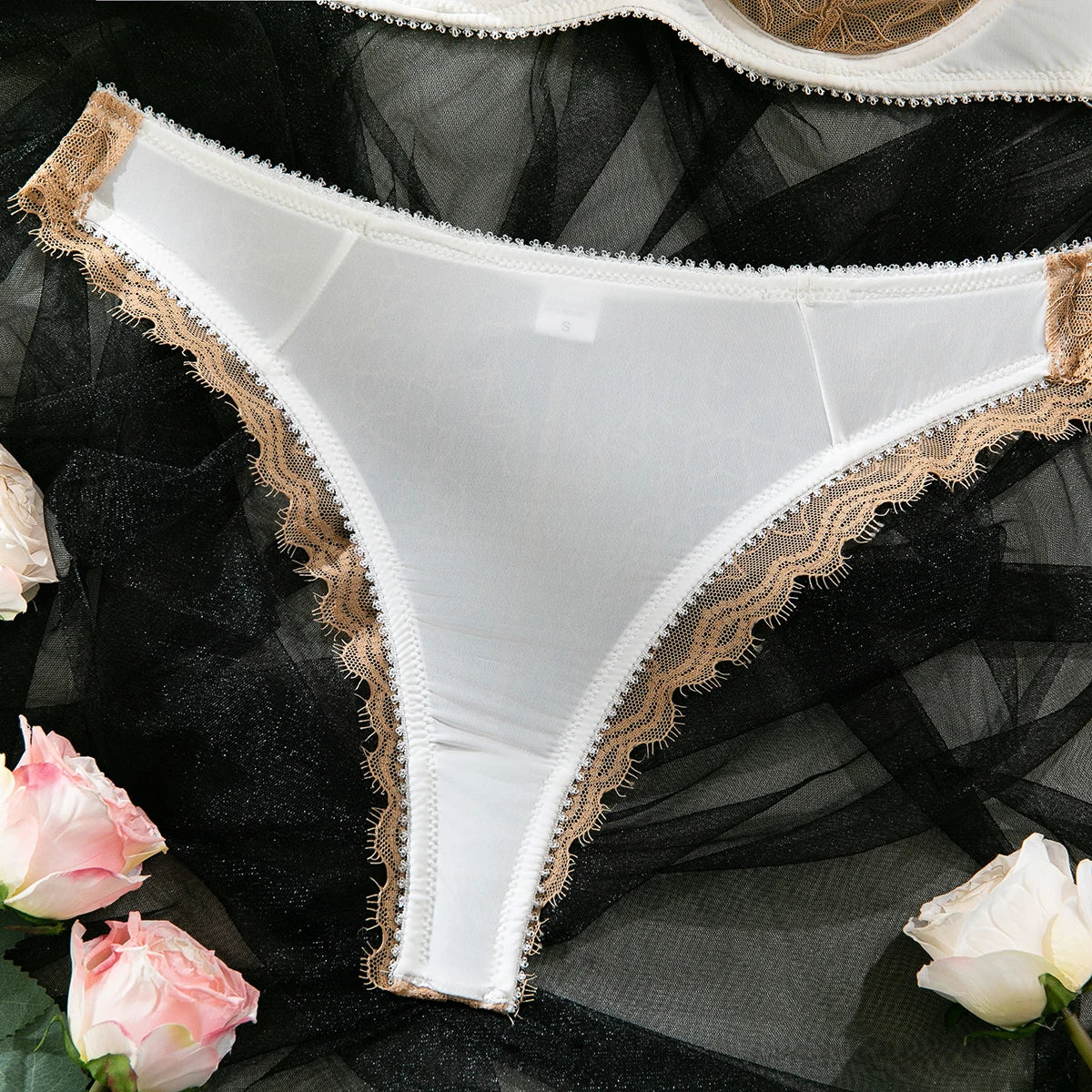 French Satin Lace Bra And Thong Set Sexy Ultrathint Lace Patchwork Lingerie Two Picec Sets Fancy Erotic Intimate Underwear Suit