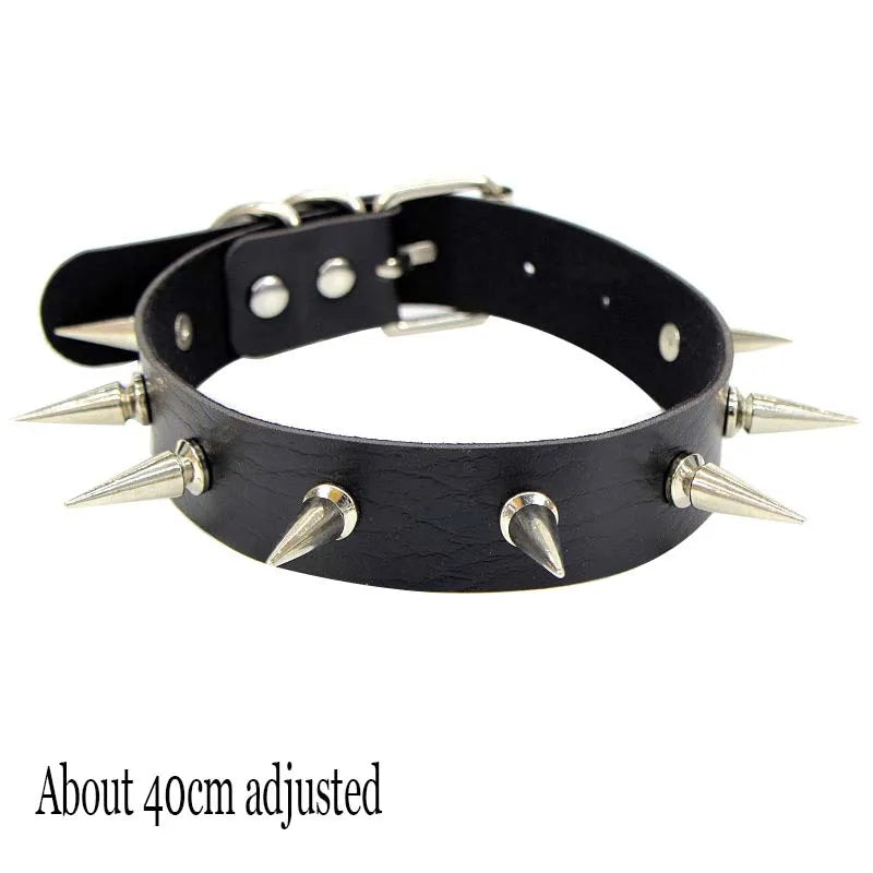 Woman Black Punk Choker Collar Necklace Sexy PU Leather Heart Lock Key Spike Chocker Gothic Cosplay Accessories Party Jewelry Long Rivet