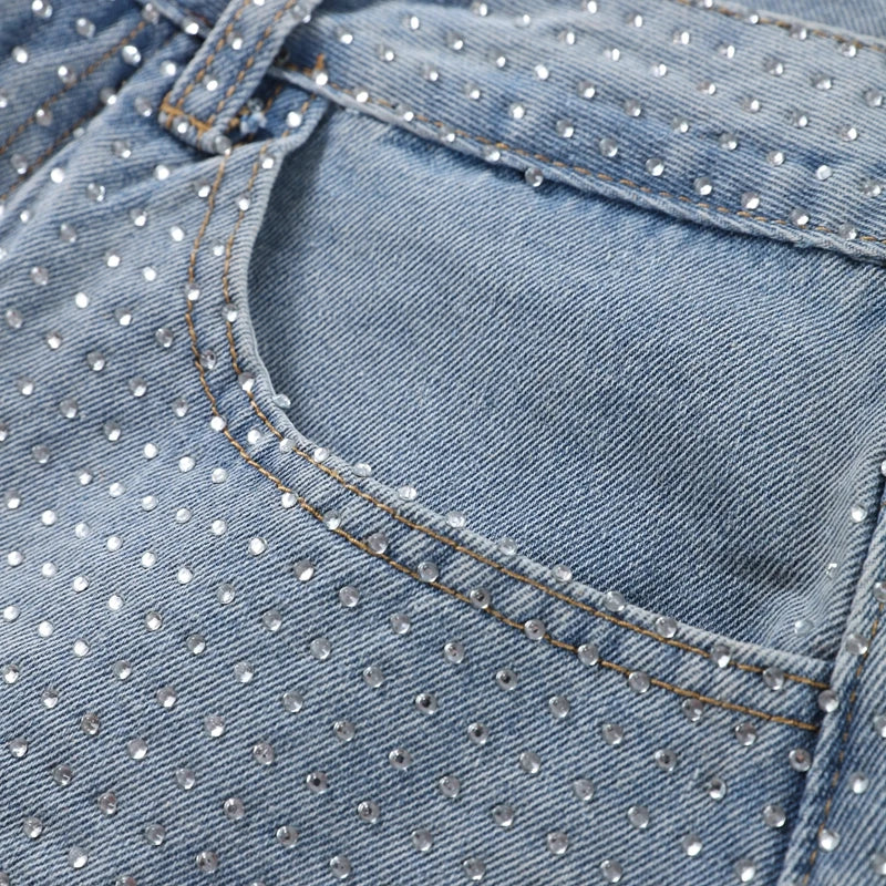 Y2k Women Shiny Rhinestone Denim Pants Wide Leg Straight Full Diamond Jeans for Female Dragging High Street Outwear Trousers