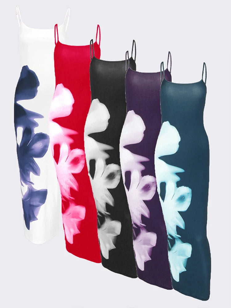 Summer Women's Dresses New Fashion Print Sleeveless Backless Bodycon Sexy Maxi Dresses Casual Streetwear Club Elegant Lady Dress