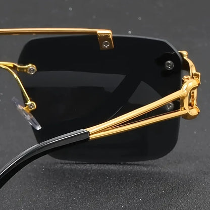 Vintage Luxury Golden Fahsion Glasses Cool Tiger Stand Women's Frameless Black For Men And Women Outdoor Travel Anti Glare Glass Badiee Stylez