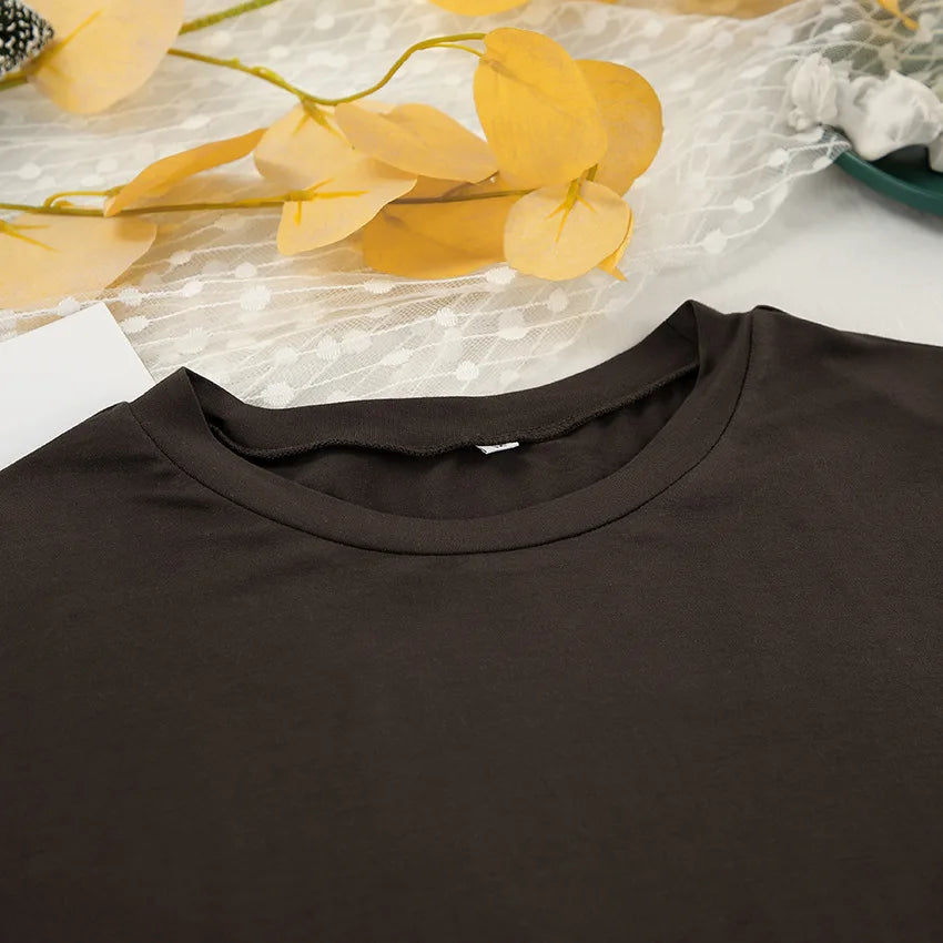 New 2025 Brown Loose Female Sleepwear Suit O-Neck Nightgowns Long Sleeve Nightwear Wide Leg Pants Women's Pajamas 2 Piece Set