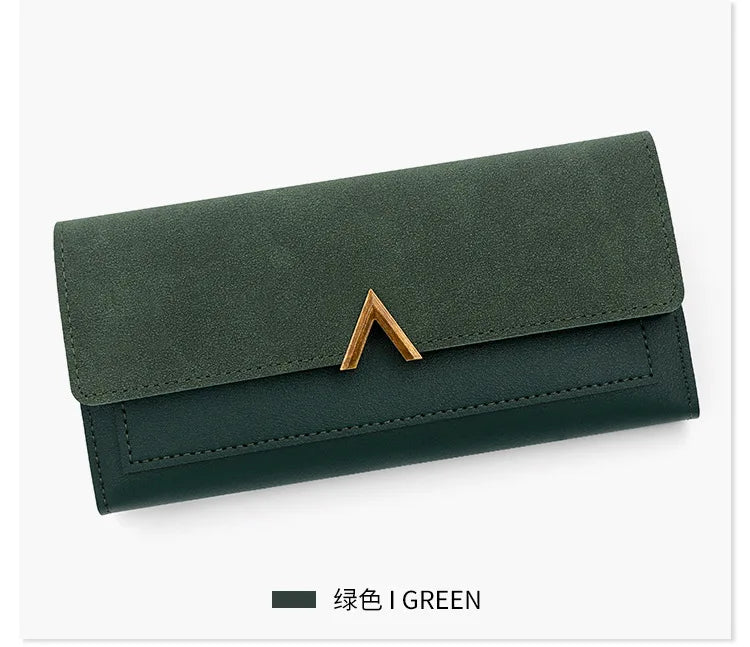 New Korean version women's wallet long V-shaped buckle three fold wallet for women, hand-held bag, change card bag