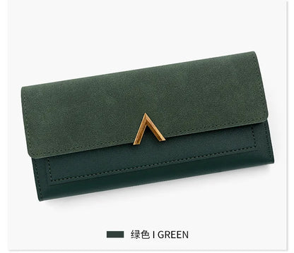 New Korean version women's wallet long V-shaped buckle three fold wallet for women, hand-held bag, change card bag