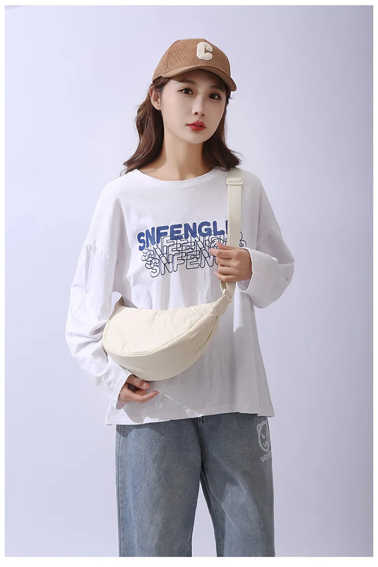 Simple Design Women's Messenger Bag Fashion Ladies Nylon Hobos Small Shoulder Bags Vintage Female Girls Purse Cloth Handbags