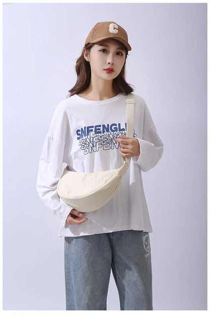 Simple Design Women's Messenger Bag Fashion Ladies Nylon Hobos Small Shoulder Bags Vintage Female Girls Purse Cloth Handbags