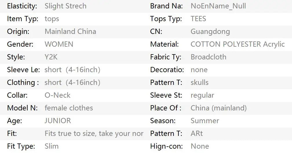 Punk Vintage 2000s Streetwear T shirts Women Clothes Gothic Slim Skulls Print Femme Tshirt Short sleeve Kpop Aesthetic Crop Tops