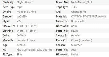 Punk Vintage 2000s Streetwear T shirts Women Clothes Gothic Slim Skulls Print Femme Tshirt Short sleeve Kpop Aesthetic Crop Tops