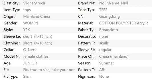 Punk Vintage 2000s Streetwear T shirts Women Clothes Gothic Slim Skulls Print Femme Tshirt Short sleeve Kpop Aesthetic Crop Tops