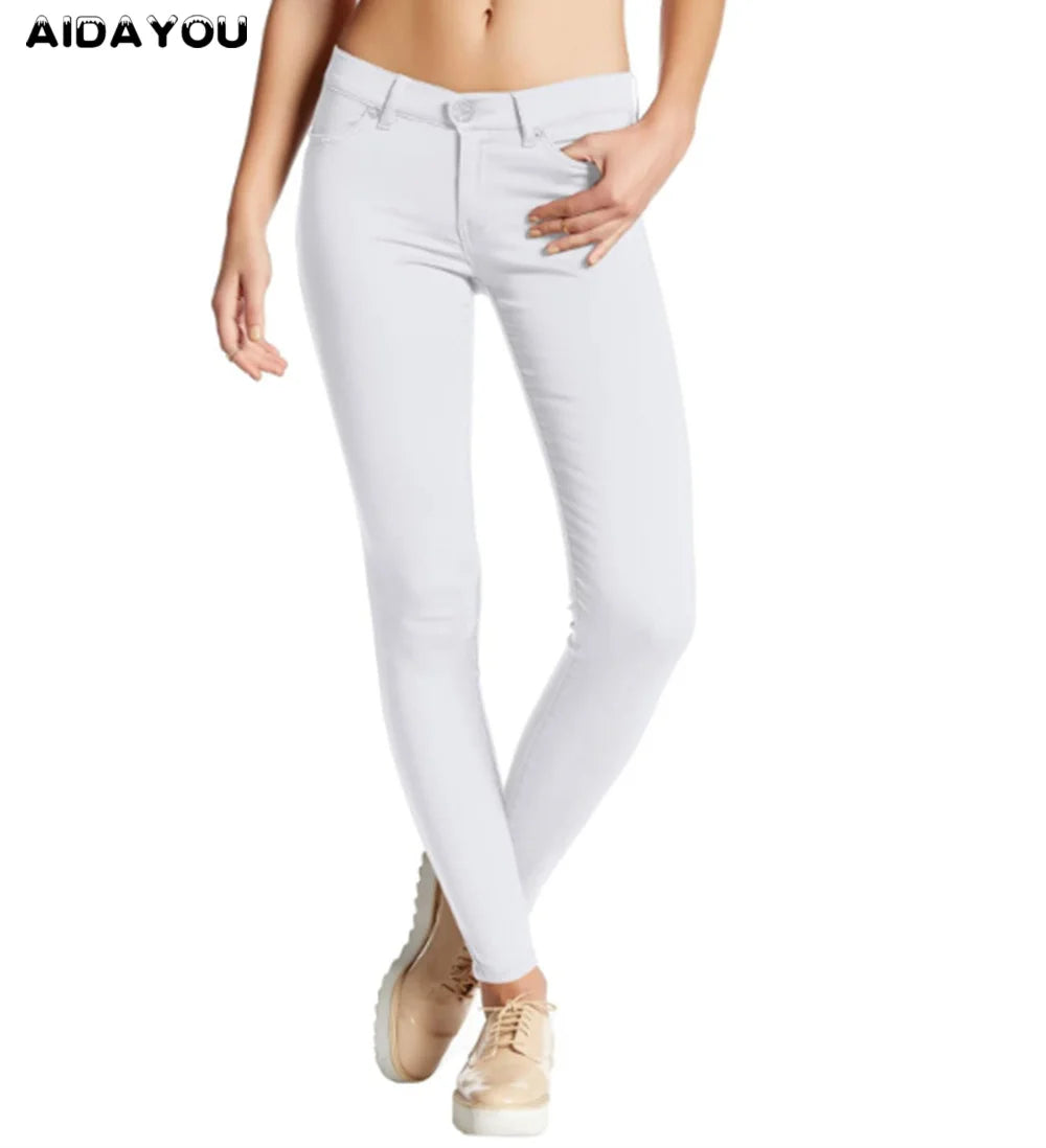 Women Casual Stretchy Jeans White Ultra Stretch Comfy Skinny Leg Work Casual Pants Cotton
