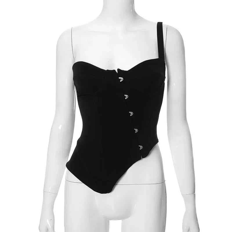 PixieKiki Sexy Black Busiter Corset Tops Club Wear Asymmetrical One Shoulder Backless Crop Top Women's Clothing 2024 C85-DD20
