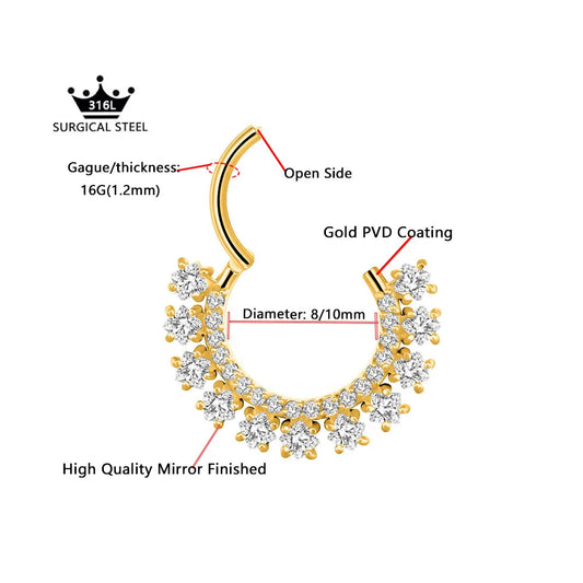 Flower Moon Heart Waterdrop Septum Piercing Daith Conch Tragus Hoop Earring Clicker Segment Nose Ring 316L Surgical Steel 16G