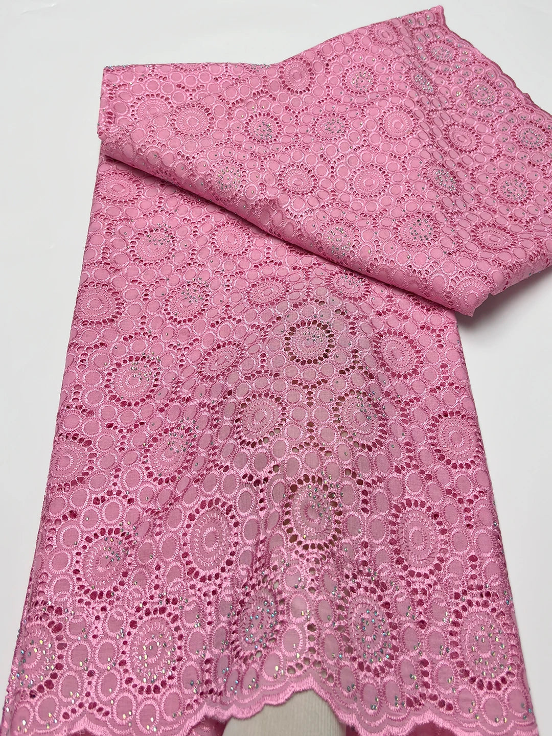 Original Austria Pure Cotton Lace Fabric 2024 High Quality Swiss Voile Embroidery Stones Lace Fabric For Women Celebration Dress A156 5码 5yard