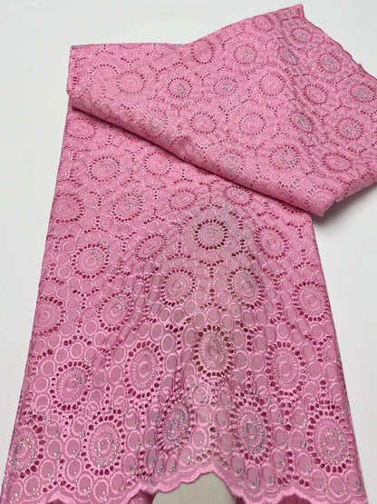 Original Austria Pure Cotton Lace Fabric 2024 High Quality Swiss Voile Embroidery Stones Lace Fabric For Women Celebration Dress A156 5码 5yard