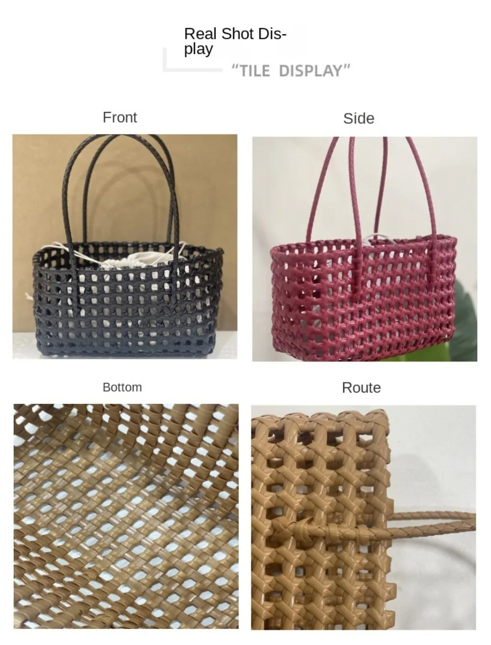 Plastic Hollow Weave Bag Countryside Style Bohemian Style Beach Tote Bag Large Capacity Bucket Bag Vegetable Basket Bag