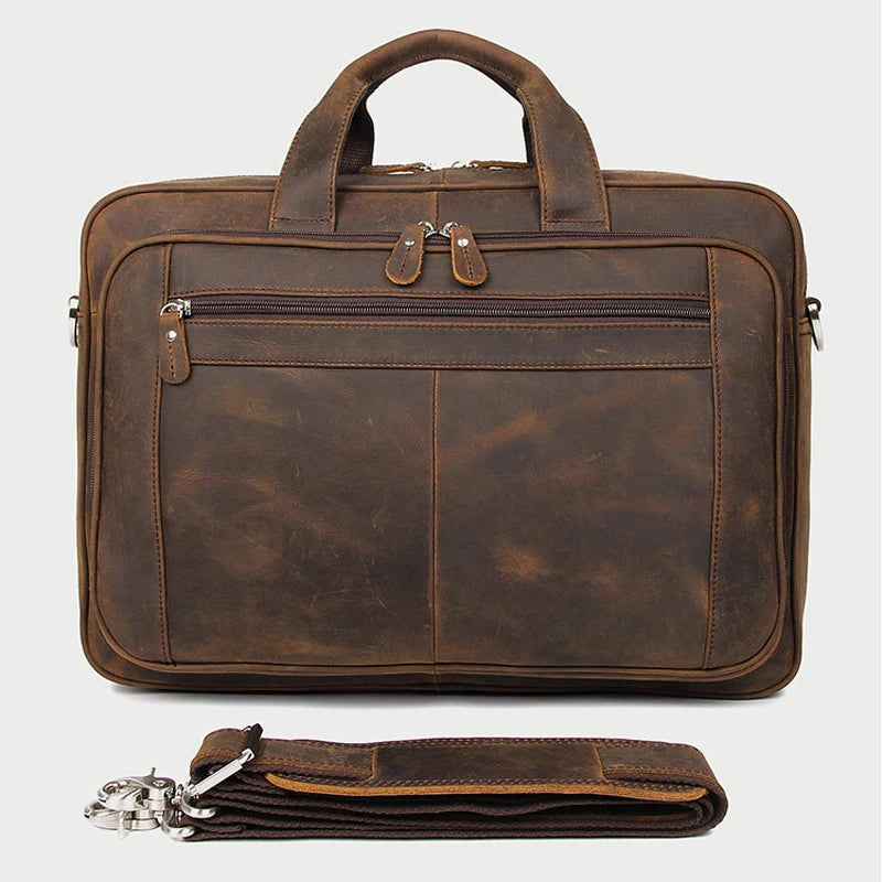 High Quality Genuine Leather Men Briefcase Business bag Crazy Horse Leather Large 17"inch Laptop Bag male Portfolio Office Case