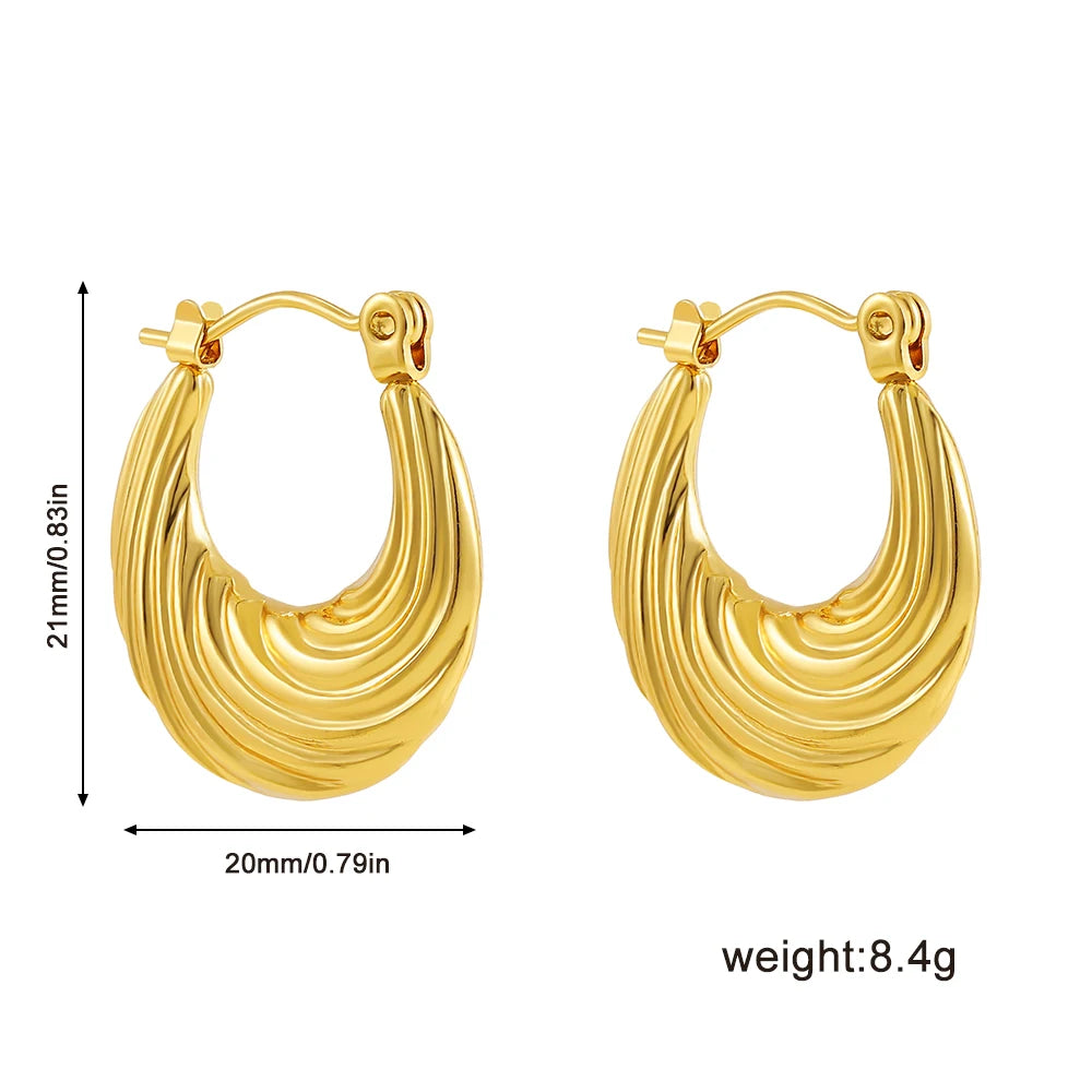 Fashion Glossy Stainless Steel Chunky Hoop Earrings for Women Gold Plated Thick Texture Geometric Circle Earring Vintage Jewelry