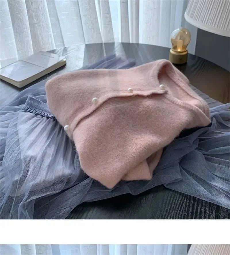 Solid Cardigan Sweater Fall Women Clothing Korean Fashion O-neck Long Sleeve Top Single Breasted Sweet Knitted Mujer Outerwear