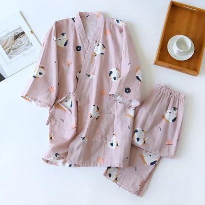 Japanese-style kimono cotton fresh style pajamas suit female casual spring and summer pajamas pajamas two-piece home service 04